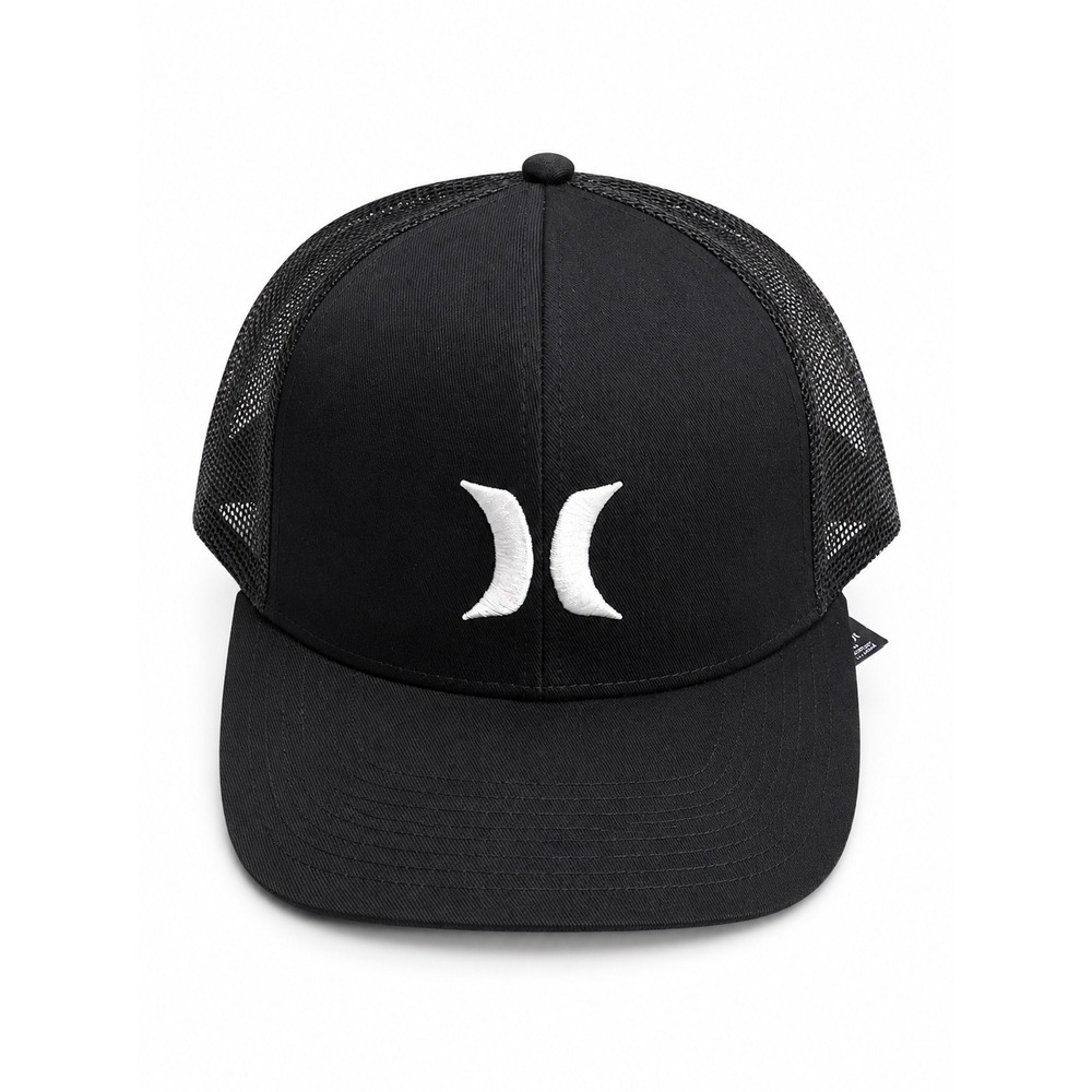 Hurley Del Mar Trucker Hat Mens Black White Icon Logo Snapback Mesh Cap HNHM0003